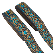 Ethnic style Embroidery Polyester Ribbons, Jacquard Ribbon, Garment Accessories, Single Face Floral Pattern, Dark Turquoise, 1-3/8 inch(34mm), 7m/roll(OCOR-WH0063-30A)