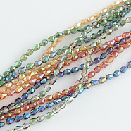 Electroplated Glass Bead Strands, Rainbow Plated, Faceted, teardrop, Mixed Color, 4~5x3~3.5mm, Hole: 1mm, about 100pcs/strand, 18.1 inch(EGLA-R147-M)
