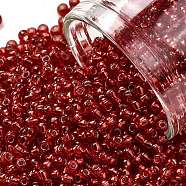 TOHO Round Seed Beads, Japanese Seed Beads, (25B) Silver Lined Siam Ruby, 11/0, 2.2mm, Hole: 0.8mm, about 50000pcs/pound(SEED-TR11-0025B)