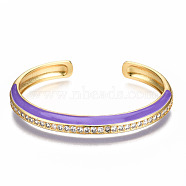 Brass Micro Pave Clear Cubic Zirconia Cuff Bangles, with Enamel, Nickel Free, Real 16K Gold Plated, Dark Orchid, Inner Diameter: 2-3/8 x1-7/8 inch(5.9x4.7cm)(BJEW-N302-004C-NF)