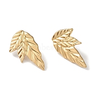 304 Stainless Steel Stud Earrings for Women, Leaf, Real 18K Gold Plated, 36x20.5mm(EJEW-L283-034G)