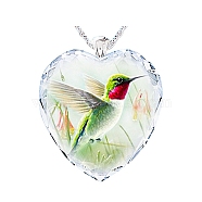 Heart Glass Pendant Necklaces, with Platinum Alloy Chains, Lime Green, Pendant: 23x25mm(PW23052490137)