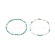 2Pcs 2 Style Natural Howlite & Glass Seed Round Beaded Stretch Bracelets Set for Women, Inner Diameter: 2-1/8 inch(5.4cm), 1Pc/style(BJEW-JB09332)