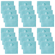 24Pcs Square Velvet Jewelry Bags, with Snap Fastener, Turquoise, 6.7~7.3x6.7~7.3x0.95cm(TP-FI0001-02F)