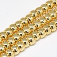 Electroplate Non-magnetic Synthetic Hematite Beads Strands, Rondelle, Golden Plated, 6x4mm, Hole: 2mm, about 97pcs/strand, 15.7 inch(G-Q465-38G)