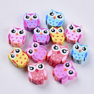 Handmade Polymer Clay Beads, Owl, Mixed Color, 9~12x9~10x4~5mm, Hole: 1.6mm(CLAY-S093-22)