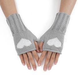 Acrylic Fiber Yarn Knitting Fingerless Gloves, Two Tone Heart Pattern Winter Warm Gloves with Thumb Hole, Dark Gray, 200x85mm(COHT-PW0002-11F)
