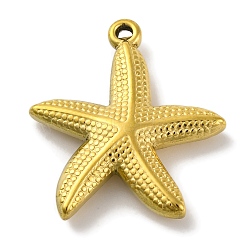 Ion Plating(IP) 304 Stainless Steel Pendants, Starfish Charm, Real 18K Gold Plated, 28x25x5.5mm, Hole: 1.4mm(X-STAS-D194-16G)
