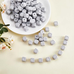 20Pcs Grey Cube Letter Silicone Beads 12x12x12mm Square Dice Alphabet Beads with 2mm Hole Spacer Loose Letter Beads for Bracelet Necklace Jewelry Making, Letter.K, 12mm, Hole: 2mm(JX436K)