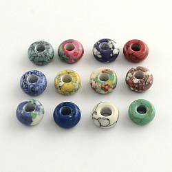 Synthetic Gemstone European Beads, Large Hole Rondelle Beads, Dyed, Mixed Color, 14x7mm, Hole: 5mm(SPDL-R001-01)