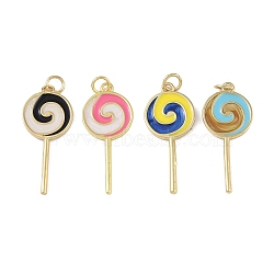 Brass Enamel Pendants, with Jump Ring, Real 18K Gold Plated, Lollipop Charm, Mixed Color, 36x15.5x1.5mm, Hole: 3.5mm(KK-P266-12G)