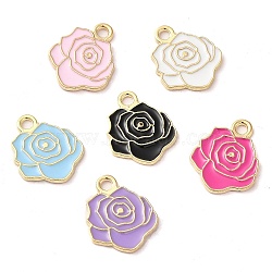 Alloy Enamel Pendants, Rose Charm, Golden, Mixed Color, 17x14x1.3mm, Hole: 2mm(ENAM-Q507-06G)