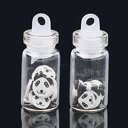 Handmade Polymer Clay Nail Art Decoration Accessories, with Glass Wishing Bottle and CCB Plastic Bottle Stopper, Panda, White, 4~7x4~8x0.1~1mm, bottle: 27.5x11mm, hole: 3mm(MRMJ-N032-04)