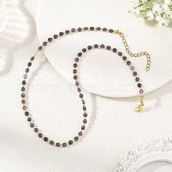 Natural Red Corundum/Ruby and Sapphire Faceted Flat Round Beaded Necklaces, Golden, 15.35 inch(39cm)(NJEW-JN06433)