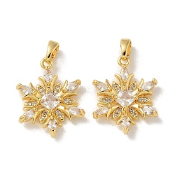 Brass Micro Pave Cubic Zirconia Pendents, Snowflake Charms, Real 18K Gold Plated, 20.5x16x4mm, Hole: 4x3mm(KK-R210-16G)