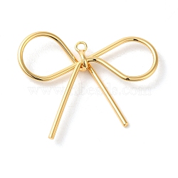 Brass Pendants, Bowknot, Real 18K Gold Plated, 34x41x5.5mm, Hole: 2mm(KK-F087-03G-01)