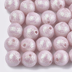 Polyester Thread Fabric Covered Beads, with ABS Plastic Inside, Round, Pink, 18x19mm, Hole: 2mm(WOVE-T009-18mm-04)