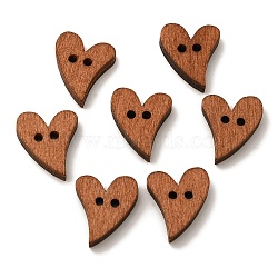 Heart Shaped Paint Buttons , Wooden Buttons, Sienna, about 20mm long, 16mm wide,Hole:2mm, 100pcs/bag(NNA1136)