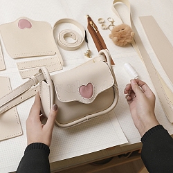 DIY Imitation Leather Heart Crossbody Lady Bag Making Kits, Handmade Shoulder Bags Sets for Beginners, Floral White, Finish Product: 130x190x70mm(PW-WG48380-02)