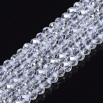 Electroplate Glass Beads Strands, Pearl Luster Plated, Faceted, Rondelle, Clear, 3x2mm, Hole: 0.8mm, about 150~155pcs/strand, 15~16 inch(38~40cm)