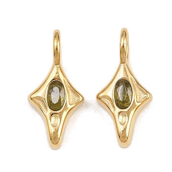 304 Stainless Steel Micro Pave Cubic Zirconia Pendants, Star Charms, Real 14K Gold Plated, Olive Drab, 21x10x6.5mm, Hole: 4.5mm