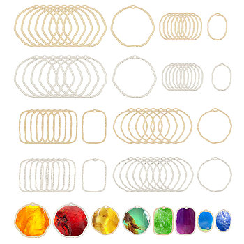 48Pcs 8 Styles Alloy Open Back Bezel Pendants, Geometric Charms For DIY UV Resin, Epoxy Resin, Pressed Flower Jewelry, Platinum & Light Gold, 30~42.5x21.5~44x1.5mm, hole: 1.2~3mm, 6pcs/style