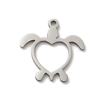 201 Stainless Steel Pendants, Laser Cut, Stainless Steel Color, Turtle, 14x13x1mm, Hole: 1mm