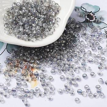 Transparent Glass Seed Beads, Half Plated, Two Tone, Round, Light Grey, 8/0, 3x2mm, Hole: 1mm