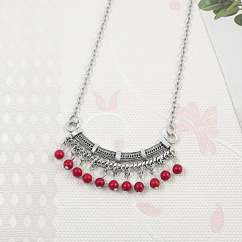 Yunnan Ethnic Style Miao Silver Pave Turquoise Pendant Necklaces Tibetan Nepalese Jewelry, Red