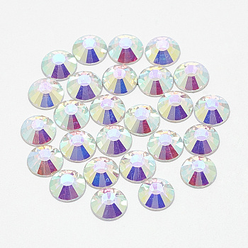 Flat Back Glass Rhinestone Cabochons, Back Plated, Half Round, Crystal AB, SS8, 2.5mm, about 1440pcs/bag