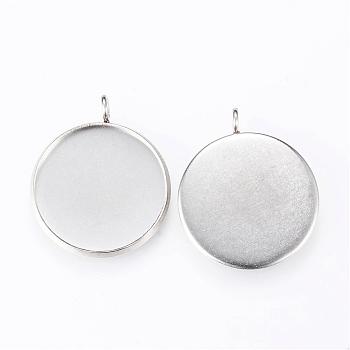 304 Stainless Steel Pendant Cabochon Settings, Plain Edge Bezel Cups, Flat Round, Stainless Steel Color, Tray: 20mm, 25x22x2mm, Hole: 2mm
