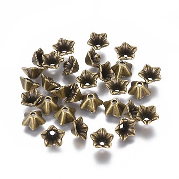 Tibetan Style Alloy Bead Caps, Cadmium Free & Nickel Free & Lead Free, Flower, Antique Bronze, 8.5x5mm, Hole: 1mm