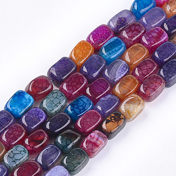 Natural Dragon Veins Agate Beads Strands, Dyed, Cuboid, Mixed Color, 13~13.5x8~9x8~9mm, Hole: 1mm, about 28pcs/strand, 14.7 inch