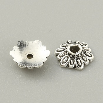 Tibetan Style Alloy Bead Cap, Flower, Multi-Petal, Antique Silver, 8x2.5mm, Hole: 1.5mm, 50pcs/bag