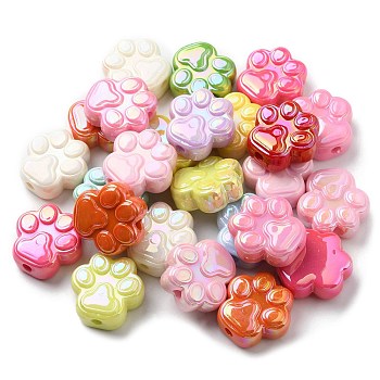 UV Plating Acrylic Beads, Iridescent, Cat Paw, Mixed Color, 26x26.5x11mm, Hole: 3.8mm
