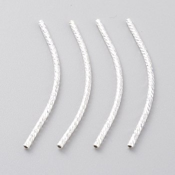 Brass Tube Beads, Long-Lasting Plated, Curved Beads, Tube, 925 Sterling Silver Plated, 39x1.5mm, Hole: 0.8mm