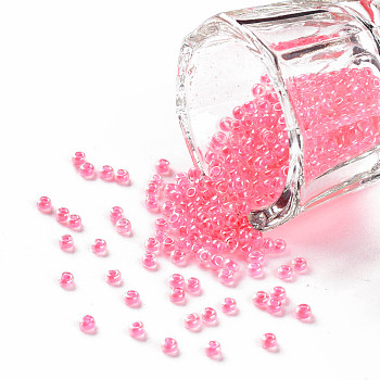 11/0 Grade A Round Glass Seed Beads, Transparent Inside Colours, Luster Plated, Pearl Pink, 2.3x1.5mm, Hole: 1mm, about 48500pcs/pound