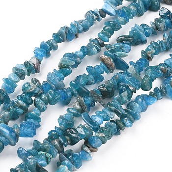 Natural Apatite Beads Strands, Chip, Deep Sky Blue, 5~13x3~8mm, Hole: 0.6mm, 33~33.4 inch(84~85cm)