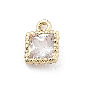 Brass Micro Pave Cubic Zirconia Pendants, Real 14K Gold Plated Charms, Square, 7.5x5.5x2.5mm, Hole: 1mm