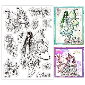 Custom PVC Plastic Clear Stamps, for DIY Scrapbooking, Photo Album Decorative, Cards Making, Fairy, 160x110x3mm
