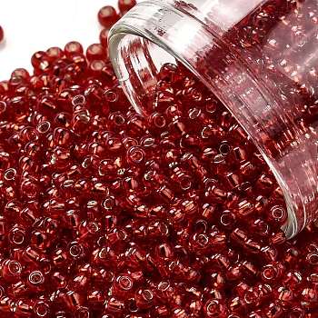 TOHO Round Seed Beads, Japanese Seed Beads, (25B) Silver Lined Siam Ruby, 11/0, 2.2mm, Hole: 0.8mm, about 50000pcs/pound