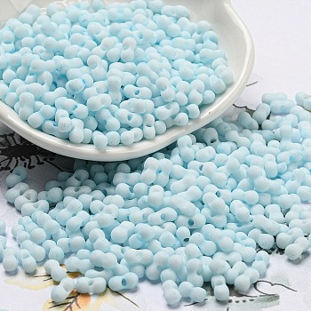 Macaron Color Opaque Frosted Glass Seed Beads, Peanut, Pale Turquoise, 6x3x3mm, Hole: 1.2mm, about 4000pcs/pound