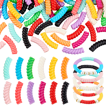 Elite 96Pcs 12 Colors Opaque Resin Beads, Twist Tube Beads, Mixed Color, 32x9x8mm, 8pcs/color