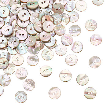 120Pcs Natural Shell Buttons, 2-Hole, Flat Round, Colorful, 11~11.5x1.5~2mm, Hole: 1.5mm