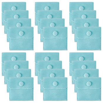 24Pcs Square Velvet Jewelry Bags, with Snap Fastener, Turquoise, 6.7~7.3x6.7~7.3x0.95cm