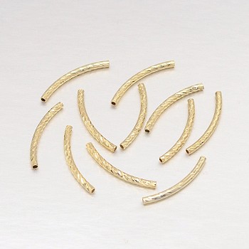 Real 18K Gold Plated Brass Curved Tube Beads, Curved Tube Noodle Beads, Lead Free & Cadmium Free & Nickel Free, 25x2mm, Hole: 1.5mm
