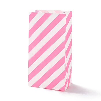 Rectangle Kraft Paper Bags, None Handles, Gift Bags, Stripe Pattern, Hot Pink, 9.1x5.8x17.9cm