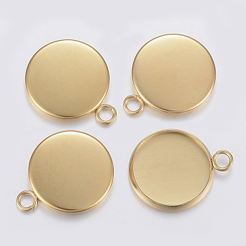 304 Stainless Steel Pendant Cabochon Settings, Plain Edge Bezel Cups, Flat Round, Golden, 22x18x2mm, Hole: 2.5mm, Tray: 16mm
