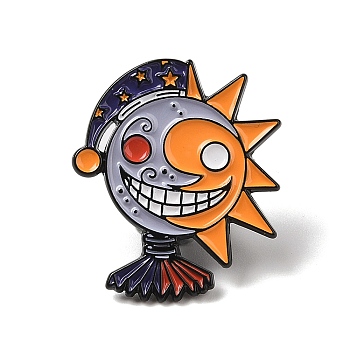 Enamel Pins, Black Alloy Brooches for Backpack Clothes, Sun, Dark Orange, 29.5x25.5x1.5mm