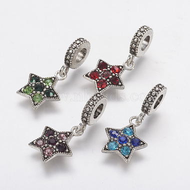 26mm Mixed Color Star Alloy+Rhinestone Dangle Beads